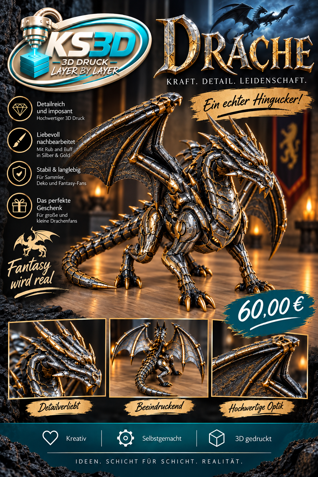 Drache 35 cm groß